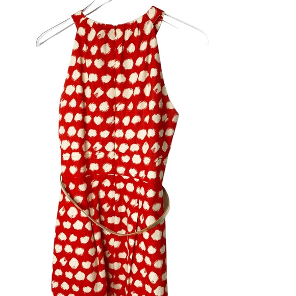Eliza J Gold Belted Red Polka Dot Halter Pin Up Dress Size 8 - Picture 6 of 11